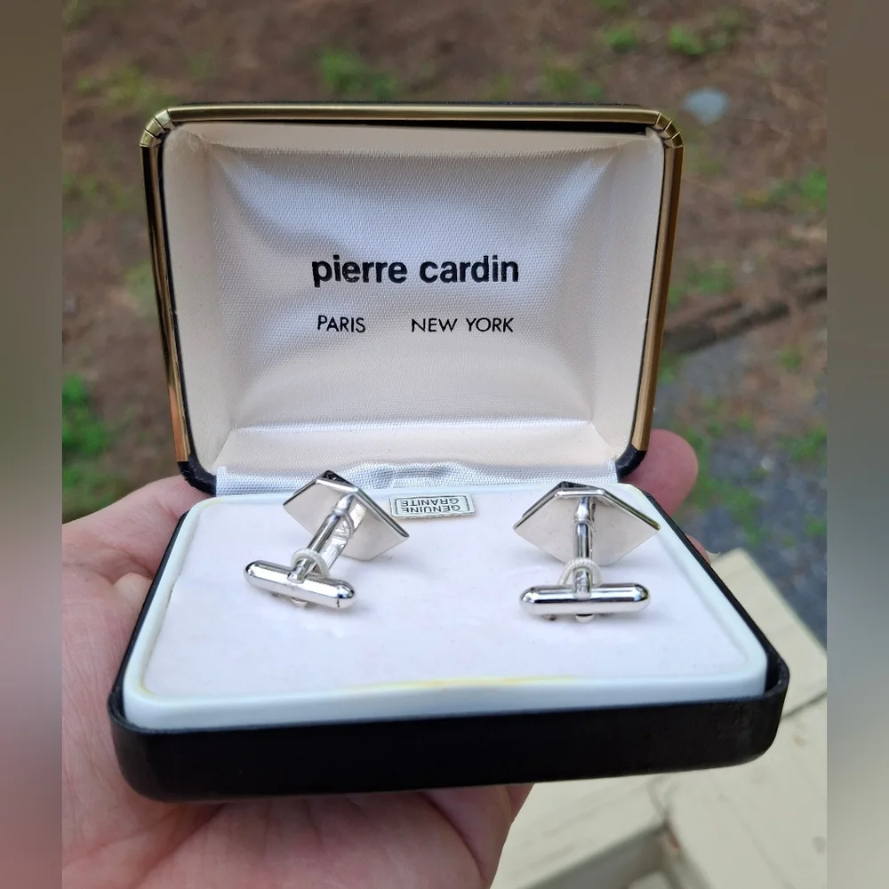 Rare Vintage Pierre Cardin Granite Cube & Silver Tone Cufflinks